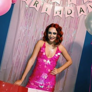 Pink holographic sequin mermaid dress